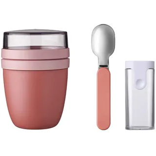 Mepal - Klapplöffel-Set mit Lunchpot Ellipse - Praktischer Joghurtbecher & Müslibecher - Aufteilung für Joghurt & Müsli - Geeignet für Gefrierschrank, Mikrowelle & Spülmaschine - Vivid Mauve