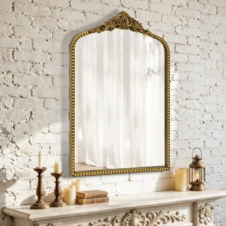 Awhtixbo Gold Barock Spiegel Antik-Vintage mit Goldrand & Bögen Dekorativer Halbrund Spiegel als Wanddekoration für Wohnzimmer, Flur Prunkvoller Wandspiegel im Barockstil,Größe: 48 x 71.5 cm
