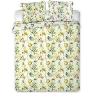 FARO Französische Bettwäsche Baumwollsatin Aquarell herbarium Baumwolle - Satin, 220/200, 2x70/80 cm