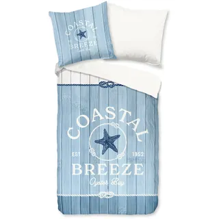 good morning Wendebettwäsche »Breeze« 2 Stk. tlg. Baumwolle, Renforcé, Reißverschluss, Wendeoptik, strand, Holz, Blau, blau