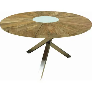 Zebra Gartentisch , Edelstahlfarben, Teakfarben , Holz, Metall , Teakholz , massiv , rund , eckig , 135x75x135 cm , Gartenmöbel, Gartentische, Gartentische