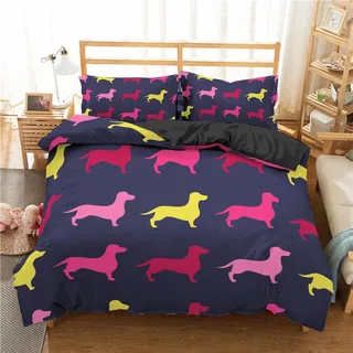 RFFLUX 3D bunt Tier dackel Bettwäsche Set 135x200 cm 2teilig mit Reißverschluss Weiche und Angenehme Schlafkomfort Microfaser Bettbezug Kinderbettwäsche mit Kissenbezug 80x80 cm
