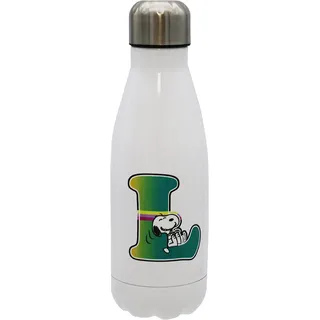 CYP CYPBRANDS Snoopy Wasserflasche aus Edelstahl, luftdicht, mit Buchstabe L Mehrfarbig, 550 ml, Weiß, offizielles Produkt