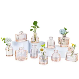 Glasseam Kleine Vase Glas für Tischdeko, 10 Stück Bernstein Mini Glasvase