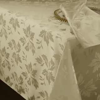 Romanstile beige Tischdecke Outdoor abwaschbar 140x240 cm rechteckig Blumen Jacquard-Damast Muster wasserabweisend Tischtuch Table Cloth für Geburtstag,Feste,Garten,Party,Jahrestag,Restaurant,Frühling