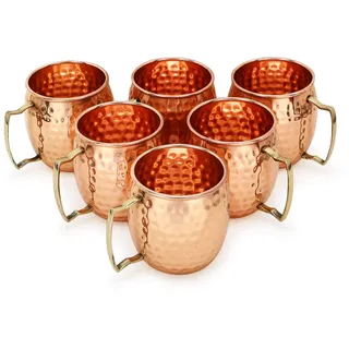 Zap Impex Moscow Mule Kupferbecher – Set mit 6 – 100% handgefertigte Becher aus reinem massivem Kupfer in Lebensmittelqualität – 16 oz hochwertiges Cocktail-Kupferglas