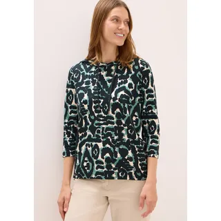Kapuzensweatshirt CECIL, Damen, Gr. XL (44), ink grün, Sweatware, Obermaterial: 48% Baumwolle, 48% Modal, 4% Elasthan, gemustert, regular fit, Rundhals, abgesteppte Kante, Sweatshirts Kapuzensweatshirt, mit 3/4 Arm, gemustert