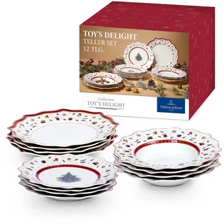Villeroy & Boch – Toy's Delight Tafelservice Weihnachten 12 Teilig, Weihnachtsteller Set Toys, Weihnachtsgeschirr, Weihnachtsservice 4 Personen, Speiseteller, Suppenteller, Frühstücksteller, Porzellan