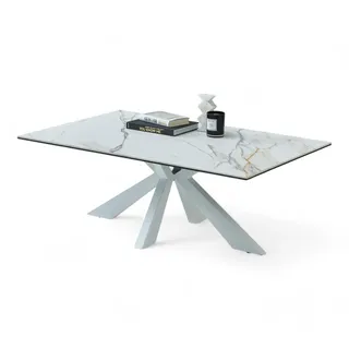 Stolkom NOAH Couchtisch in Marmor Optik, Weiß - Moderner Sofatisch mit Keramikplatte und Metallgestell - 110 x 40 x 70 cm (B/H/T)