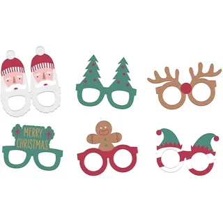 Folat 63778 Brille - Holly Jolly - Papier - 6 Stück Weihnachtsfarben - Weihnachtsaccessoire, Fotorequisiten, Brillen Weihnachten, Xmas Party Photo Supplies