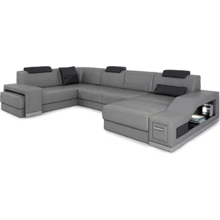 Wohnlandschaft Ecksofa U-form Eckcouch LED Beleuchtet Sofa Couch Couchen Sofas - Schwarz