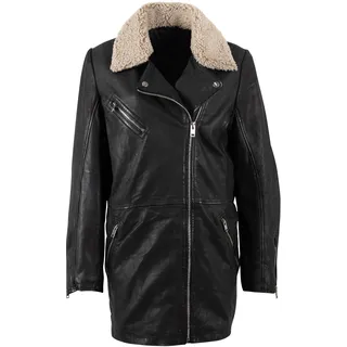 Ledermantel MAURITIUS "MWUdita OS", Damen, Gr. M, schwarz, Fellimitat: 100% Polyester. Obermaterial: 100% Schafsleder. Futter: 100% Baumwolle. Ärmelfutter: 100% Polyester, unifarben, oversize ca. Mitte Oberschenkel, mit Reißverschluss, Mäntel Ledermantel, mit Reverskragen