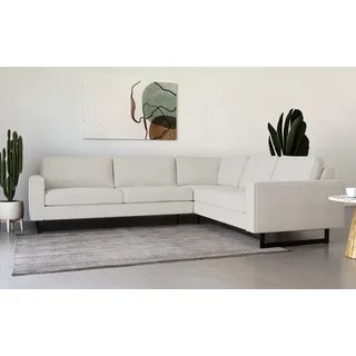 PLACES OF STYLE Ecksofa »Pinto, 250/290 cm, langer Schenkel, XXL, Ottomane«, Cord, Feincord, Luxus-Microfaser Leder und Chenille, beige