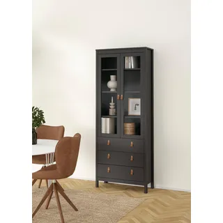 Dmora - Vitrine Laurette, Glas-Sideboard, Mehrzweckvitrine, Hängendes Bücherregal mit Glastüren, 78x33 h199 cm, Schwarz