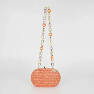 Tasche Clutch Stroh mit Kette Bunt Orange - Mimi Mua