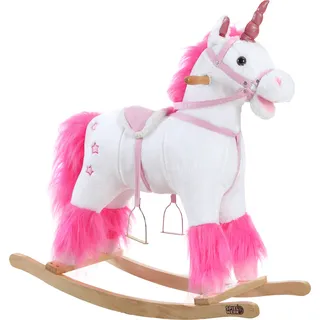 Spielwerk® Schaukeltier Einhorn inkl. Sound Effekt Sattel Zaumzeug Steigbügel Plüsch Schaukel Wippe Kinder Baby Spielzeug Balancetraining besonders weich Schaukelpferd - Rosa