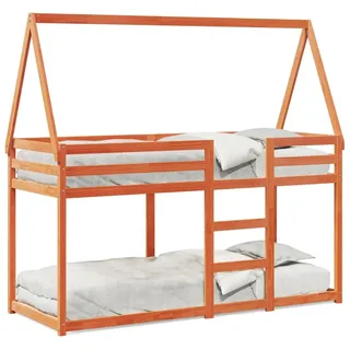 vidaXL Etagenbett mit Dach Wachsbraun 90x190 cm Massivholz Kiefer - Braun