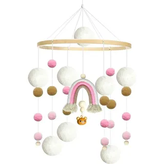 Famanu Baby Mobile mit Regenbogen-Design - Handgemacht, Rosa
