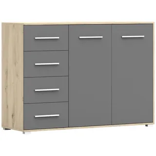 moeblo Kommode Eiche Artisan, Grau, Holzwerkstoff, 4 Schubladen, Rechteckig, 135x95x45 cm Wohnzimmer, Kommoden & Sideboards, Kommoden
