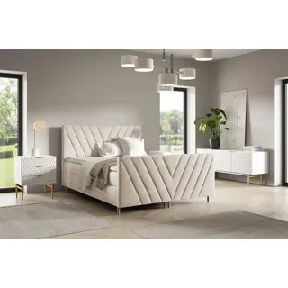 Boxspringbett Schlafzimmerbett CARLITO 200x220cm in Stoff Fresh Altweiß - Weiß
