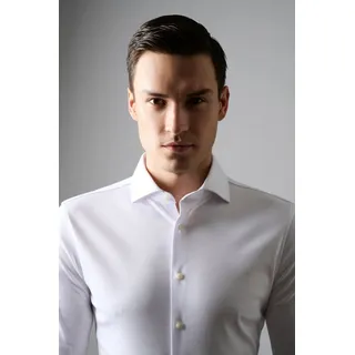 Langarmhemd DESOTO "Jerseyhemd Essential Hai langarm", Herren, Gr. 40, N-Gr, weiß (solid weiß), Jersey, Obermaterial: 100% Baumwolle, körpernah, 1-Knopf-Manschette, Hemden Langarmhemd, Flexibler Stretch