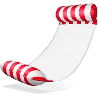 Balinco – Aufblasbare Wasserhängematte Luftmatratze mit 2 Luftkammern & Nylon Netz für Pool – Floatie Wassermatratze Relaxliege für Erwachsene & Kinder – Sommer Poolzubehör (Rot/Weiß)