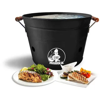 Vikkieerin Mini grill - Ø38 cm, Kleiner grill Holzkohle, kompakt und leicht, holzkohlegrill klein im Retro-Stil, für Park-Balkon-Camping-Garten, Schwarz