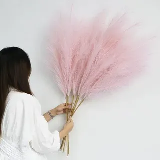 Ibenzoa® Künstliches Pampasgras – 6er-Set (6×113 cm), hellrosa, Polyester + Eisendraht & Papier, flexible Stiele, elegante Deko für Wohnzimmer und Hochzeit - Rosa