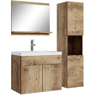 Badezimmer Badmöbel Set Montreal 60cm Waschbecken Eiche Kastanie - Unterschrank
