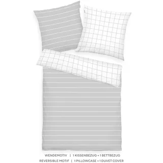 Tom Tailor CHECK AND STRIPES Baumwolle Grau 135 x 200 cm + 80 x 80 cm