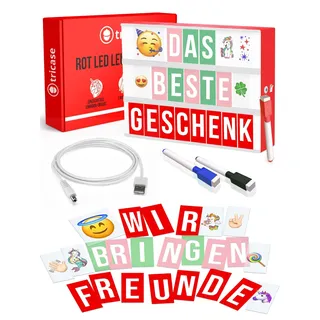 Leuchtkasten mit Buchstaben & Farbwechsel – Light Box Kinder mit 386 Zeichen, Emojis & 2 Marker – Lichtbox Deko für Mädchen & Teenager – Zur Wandmontage geeignet by tricase (Rot)