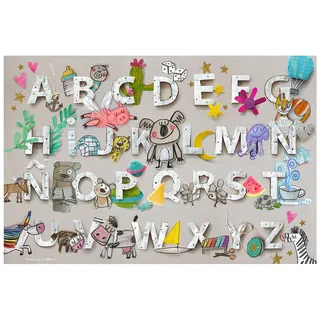 Laroom Teppich Bollato Kinder Design ABC, Vinyl antiliscante 100x133cm grau