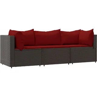 vidaXL Garten-Lounge-Set 3-teilig Mit Kissen Braun Poly Rattan , Kunststoff , Rechteckig , 63x57.5x63 cm , Gartenmöbel, Loungemöbel, Gartensofas & Loungesofas