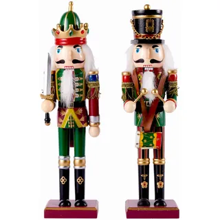 THE TWIDDLERS 2 Große Nussknacker Weihnachtsfiguren aus Holz, 30cm - Traditionelle Weihnachtsdeko Hochwertiges Kiefernholz, Weihnachtsdekorationen für drinnen, Klassische Ornamente & Bewegliche Teile