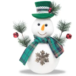 com-four® Schneemann Figur Größe L, süße Weihnachtsdeko, optimal als Tischdeko zur Adventszeit, schöne Dekofigur für Innen (grün-weiß - L)