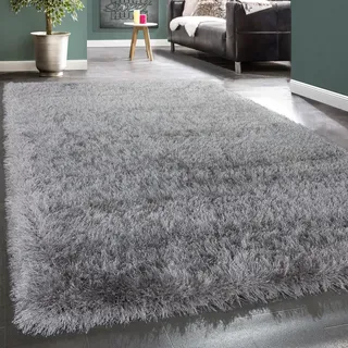 Hochflor-Teppich PACO HOME "Glamour 300" Gr. 1, grau, B:60cm H:70mm L:100cm, Polyester, Teppiche, Hochflor-Teppich, Uni Farben, mit weichem Glanz Garn, auch als Läufer erhältlich