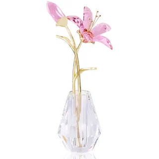ywhl Kristall-Lilien-Blumenfigur mit Vase, handgefertigte rosa Lilie, Geschenke für Frauen, Hochzeitsgeschenke für Paare, Heim-Party-Dekorationen (rosa Lilie)