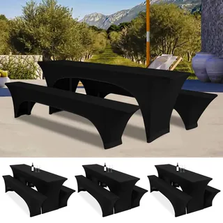 Lumaycens DREI 3er-Set Biertischhussen 220 x 50 x 70 cm, hussen bierzeltgarnitur, schwarz, Stretch-Bezüge für Biertisch-und Bankgarnituren, Bierbankhussen, Spandex-Bierzeltgarnitur für Bankett