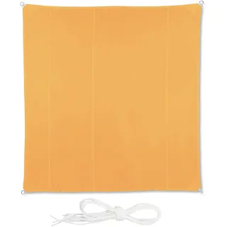 Relaxdays Sonnensegel Quadrat, 5x5 m, wasserabweisend, UV-beständig, mit Spannseilen, Terrasse, Balkon, Segeltuch, gelb