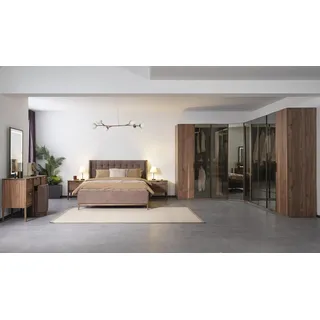 Schlafzimmer Glas Schrank Nachttisch Kommode Hocker Komplettes Set 6tlg. Holz - Braun