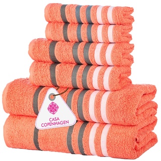 Casa Copenhagen Exotisches 6-teiliges Handtuch-Set, Malibu Pfirsich, 525 g/m2, 2 Badetücher, 2 Handtücher, 2 Waschlappen aus weicher ägyptischer Baumwolle für Badezimmer, Küche und Dusche