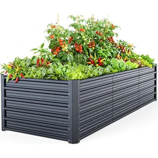 Ohuhu Metall Hochbeet Pflanzenbeet 240x90x60 cm, Hochbeet für Garten aus Robustes Stahlblech, Rostgeschützt & Stabil, Ideal für Garten Gemüse Kräuter Blumen Anthrazit