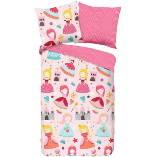 Kinderbettwäsche , Rosa, Rot , Textil , Prinzessin , 135x200 cm , atmungsaktiv , Heimtextilien, Bettwäsche & Leintücher, Kinderbettwäsche