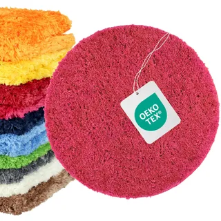 WohnDirect Badezimmerteppich Rund Ø 56 cm Beere – Badematte Rund Flauschig & rutschfest, Kleiner Badvorleger Saugstark, Waschbar, für Gäste-Bad & Fußbodenheizung