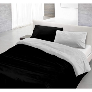 Italian Bed Linen Natural Color Doubleface Bettbezug, 100% Baumwolle, Schwarz/Hellgrau (Nero/Grigio Chiaro), Einzelne