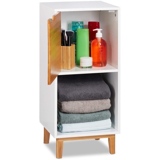 Relaxdays Standregal weiß, Beistellschrank aus MDF und Bambus, Wohnzimmerregal, skandinavisch, HBT 71x32x30 cm, White, 2 Ablagen