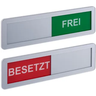 Relaxdays Türschild "Besetzt Frei", 2er Set, silber | Toilettenschild mit Klebestreifen, Magneten und Schieber, Acryl