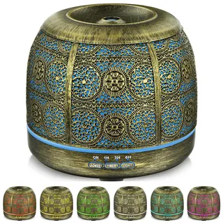 SALKING Aroma Diffuser, 500ml Metall Aromatherapie Raumduft Diffusor ätherische Öle, Duftöl Raumbefeuchter Elektrisch Duftlampe, 7 Farbe Licht Vintage Gold für Büro Zuhause Yoga