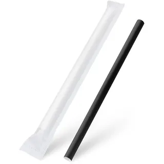 Papiertrinkhalme für BUBBLE TEA JUMBO schwarz, einzeln gehüllt 21cm O12 mm, 100 Stk.