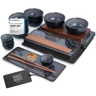 Moritz & Moritz VIDA Sushi Geschirr Set 29-tlg. Anthrazit - Edles Set aus Porzellan für 4 Personen - Perfekt für japanische Küche & Sushi-Abende zu Hause